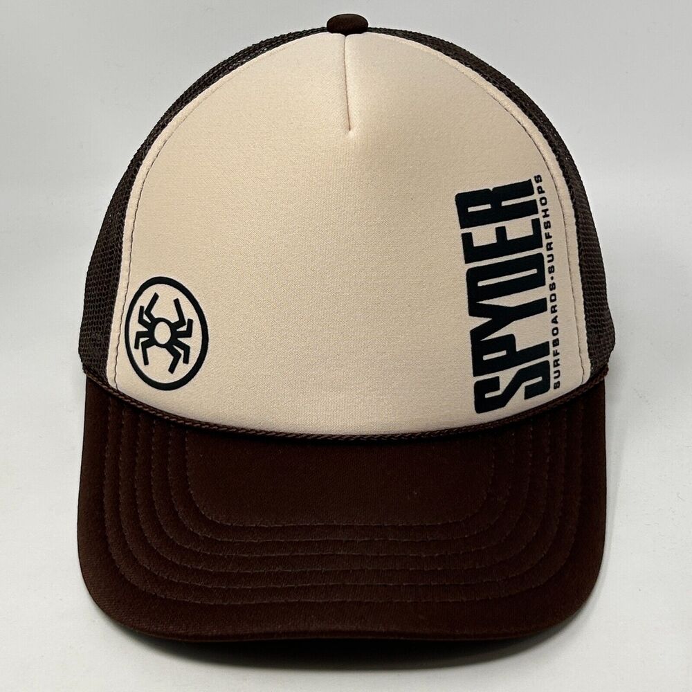 Spyder Surfboards Surfshops Trucker Hat Baseball Cap Surfer Mesh Snapback Brown